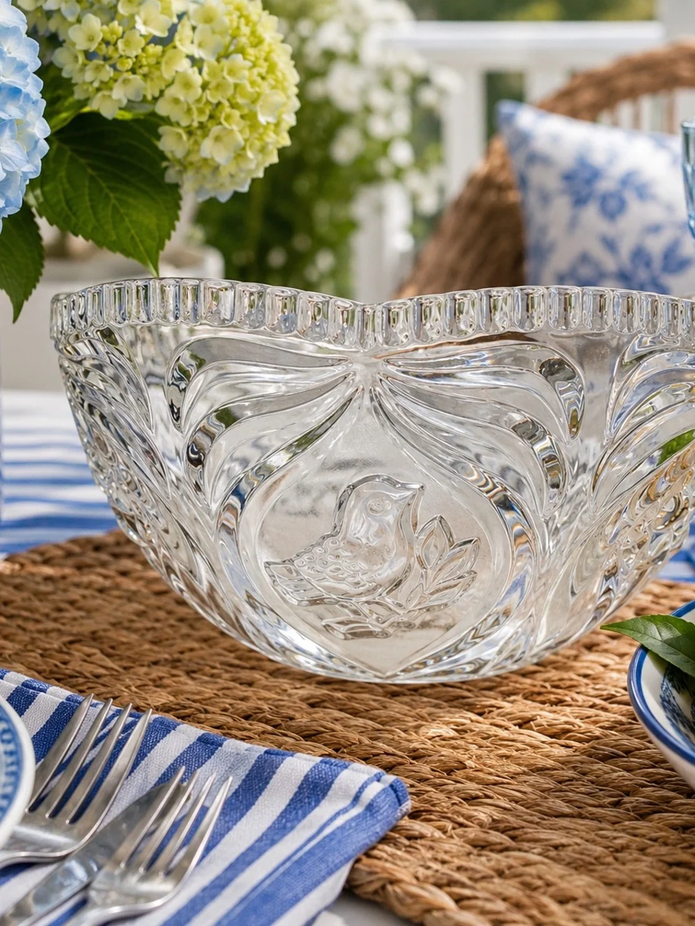Vintage Hofbauer Byrde Bird Collection German Crystal Bird & Flower Serving Bowl